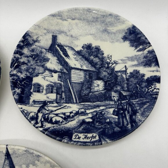 Delfts Blauw  Blue Holland Chemkefa Wall Plates 4 Four Seasons Set Of 3 RARE 9” - Picture 3 of 9
